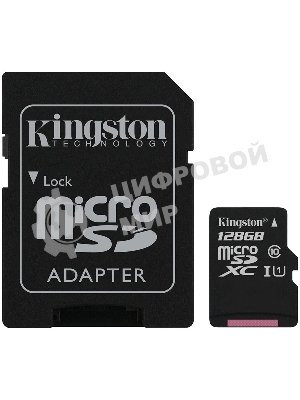Флеш карта microSDHC 128Gb microSDXC Kingston SDCS2/128Gb Class10 UHS-I Canvas Select up to 100Mb/s с адапт.