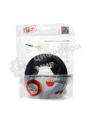 Кабель Cablexpert HDMI CC-HDMI4-7.5M, 19M/19M, v2.0, медь, позол.разъемы, экран, 7.5м, черный, пакет