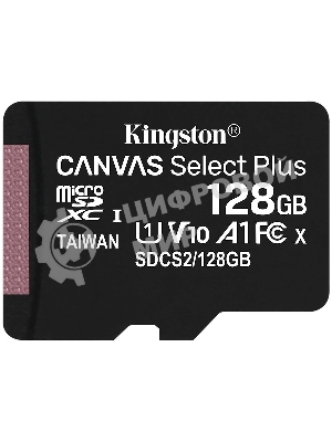 Флеш карта Kingston 128Gb micSDXC Canvas Select Plus 100R A1 C10 Single Pack w/o ADP EAN: 740617299076