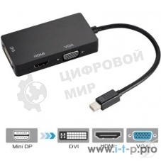 Кабель-адаптер Orient C310 Mini DisplayPort M -> HDMI/DVI-I/VGA, 0.2 м, черный