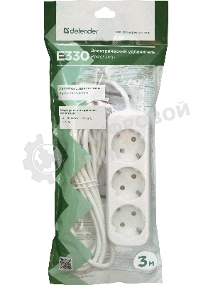 Удлинитель Defender E330 белый 3.0 м, 3 розетки 