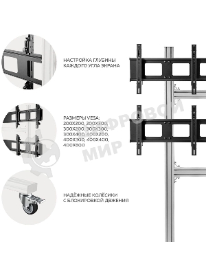 Напольный мобильный стенд ONKRON FSPRO2L-22 для видеостен 2х2 4 x 40”- 50