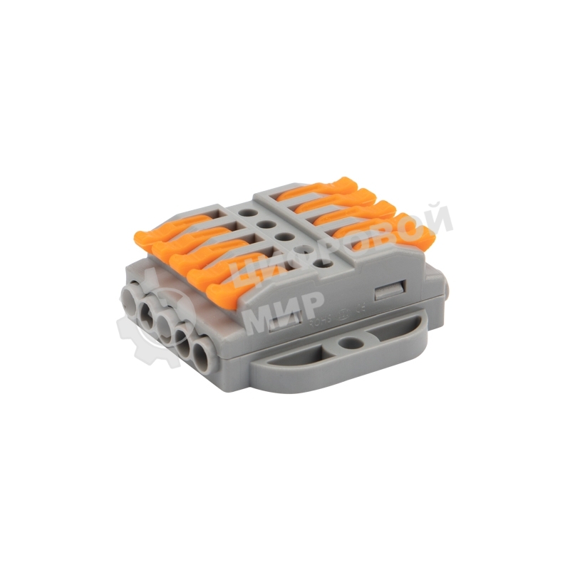 Клемма соединительная Rexant многоразовая проходная 5 полюсов, серый (0,08-4 мм²), с монтажной площадкой (20 шт./уп.)