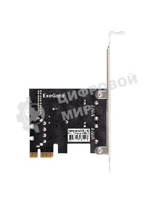Контроллер ExeGate EXE-342 (PCI-E x1 v2.0, 2хUSB 3.0 ext.+ 1х19pin int. (внутренние коннекторы для подключения 2хUSB 3.0 портов на корпусе), разъем доп.питания, VIA Labs Chipset VL805)