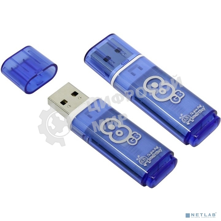 Флешка USB Smartbuy Glossy series Blue (SB8GbGS-B), 8 Gb, USB Type-A 2.0, R/W 25/15, синий