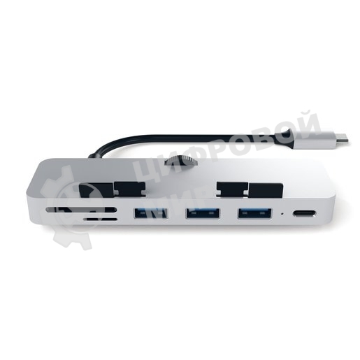 USB-концентратор Satechi Aluminum Type-C Clamp Hub Pro для new 2017 iMac и iMac Pro. Интерфейс USB-C. 3 разъема USB 3.0, 1 разъем USB-C, слоты для карты памяти SD, Micro SD, серебряный.