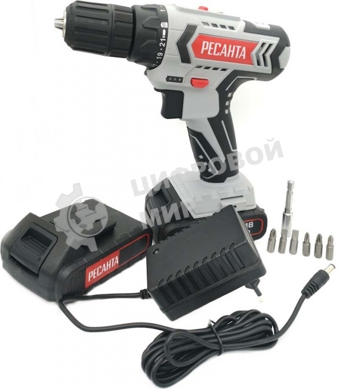Дрель-шуруповерт Ресанта ДА-14-2ЛК, 14,4 В, 2 Ач, 45 Нм, щеточный