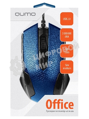 Мышь проводная Qumo Office M14 синий, 1000 dpi, USB, кнопки - 3