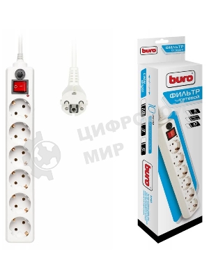 Сетевой фильтр Buro Сетевой фильтр, 6 розеток, 3 метра, белый