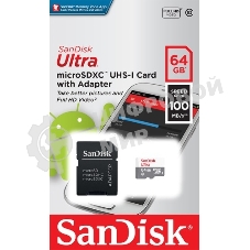 Флеш карта microSD 64GB SanDisk microSDXC Class 10 Ultra (SD адаптер) UHS-I 100MB/s