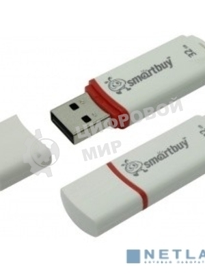 Флешка USB SmartBuy Crown white (SB32GbCRW-W), 32Gb, USB 2.0, R/W 15/5, белый/красный
