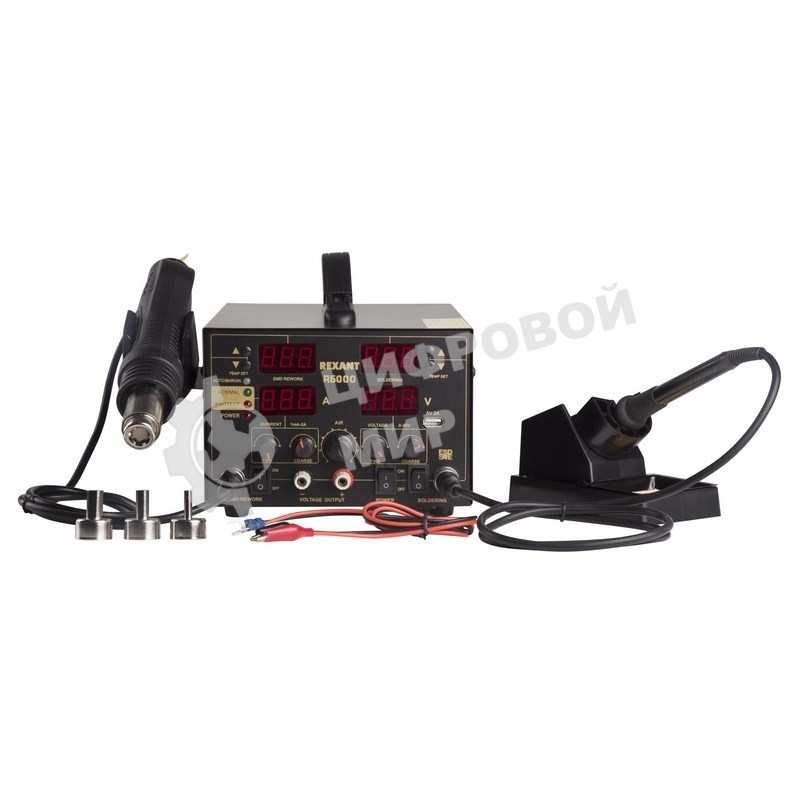 Паяльная станция Rexant, 3 в 1: паяльник+термофен+источник питания, 100-480 °С