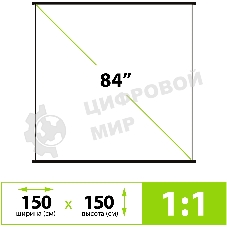 Экран Cactus 150x150 см Map type CS-PSRM-150x150-BK 1:1 настенно-потолочный рулонный черный