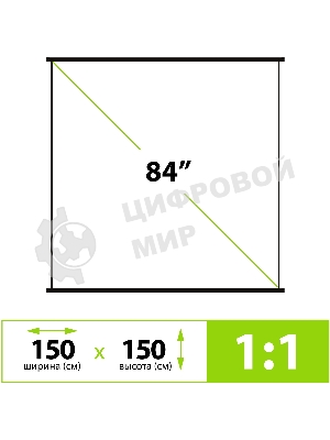 Экран Cactus 150x150 см Map type CS-PSRM-150x150-BK 1:1 настенно-потолочный рулонный черный