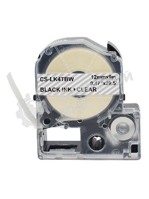 Картридж ленточный Cactus CS-LK4TbW черный шрифт, прозрачный фон (12 мм, 9 м) для Epson LW300/LW400/LW700/LW600P/LW1000P/K400/Z700/Z900