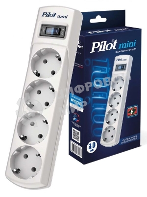 Сетевой фильтр Pilot mini 3 м, 4 розетки, белый, коробка