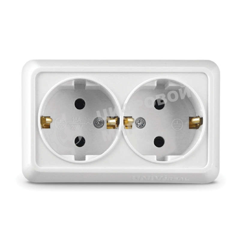 Розетка 2-м ОП Олимп 16А с заземл. белый UNIVersal О0128