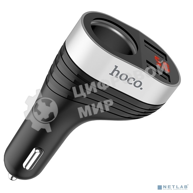 Авто ЗУ + розетка 12V + LED дисплей/HOCO HC-92186 Z29/2 USB/Выход USB: 15.5W/черный