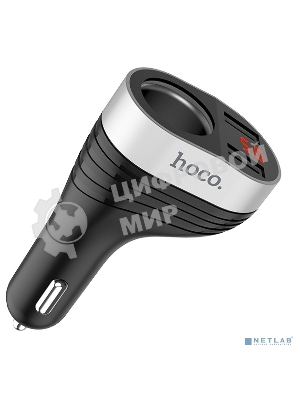 Авто ЗУ + розетка 12V + LED дисплей/HOCO HC-92186 Z29/2 USB/Выход USB: 15.5W/черный