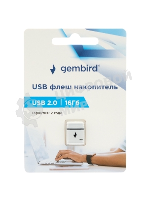 Флешка USB Gembird GFL-2.0-16mini, 16Gb, USB 2.0, R/W 30/15, белый