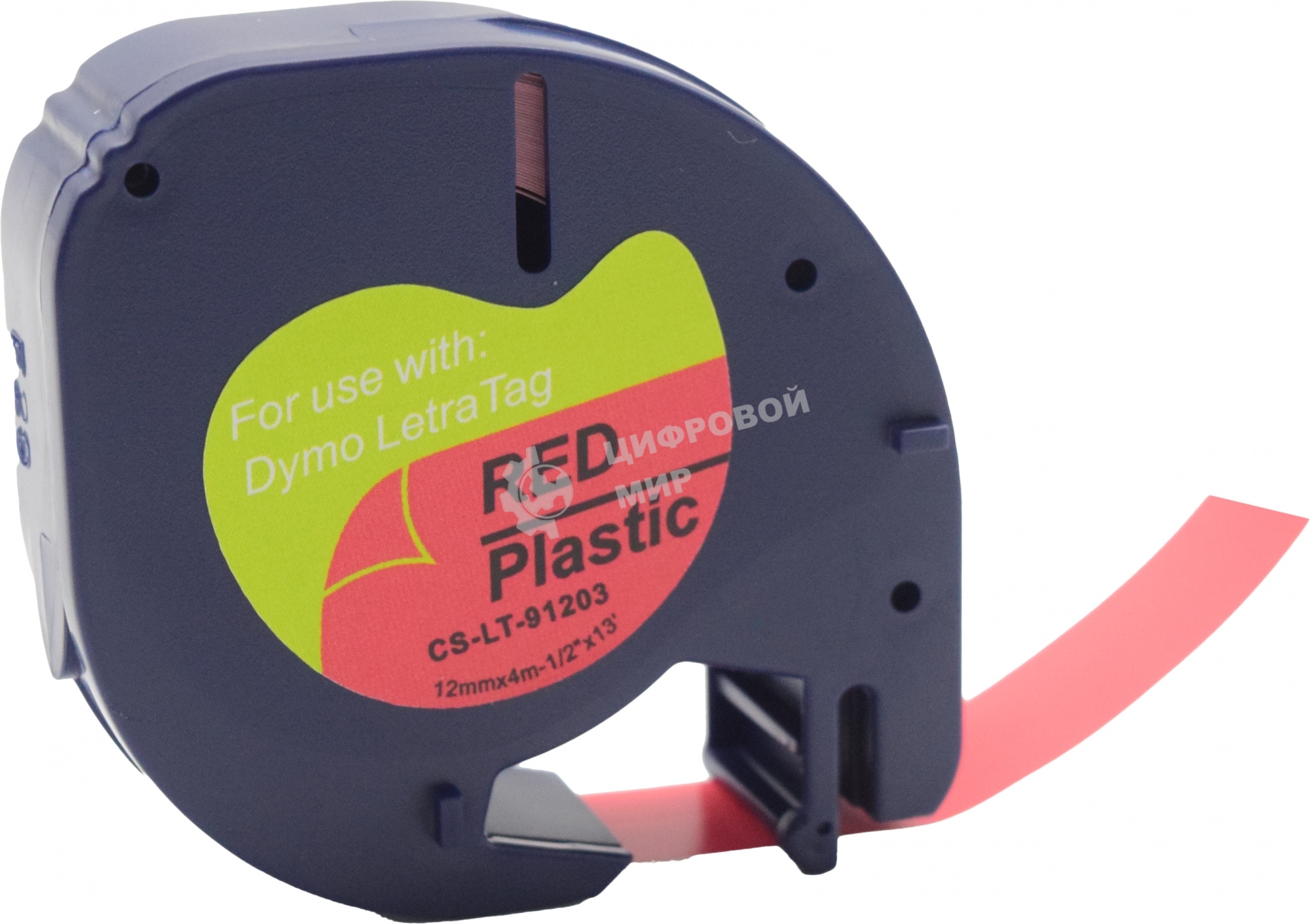 Картридж ленточный Cactus CS-LT-91203 черный шрифт, красный фон (12 мм, 4 м) для Dymo Letra Tag LT-100H