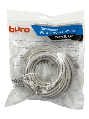 Патч-корд Buro UTP cat.5e 15м серый RJ-45 (m)-RJ-45 (m)