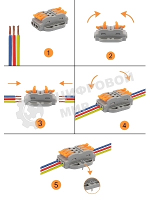 Клемма соединительная Rexant многоразовая проходная 3 полюса, с монтажной площадкой (0,08-4 мм²), серый (30 шт./уп.)