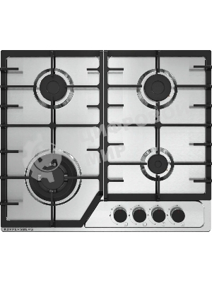 Варочная панель Kuppersberg FS 66 X газ, High-Tech, 58 см, автоматический электроподжиг, газ-контроль, форсунки под сжиженый газ, SABAF конфорки, чугунные решетки, цвет нержавеющая сталь, цвет фурнитуры черный