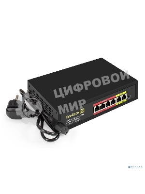 Коммутатор неуправляемый ExeGate EDES-1006D.4PoE-48W (6-портовый UTP 10/100 Base-Tx: 4 порта 802.3af (PoE), мощность PoE: 25W, суммарно 48W, 2 порта RJ45 uplink, настенный/настольный, металлический корпус)