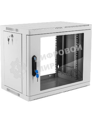 Шкаф коммутационный ЦМО (ШРН-9.500) настенный 9U 600x529 мм пер. дв. стекл. 200 кг серый 470 мм 180 град.