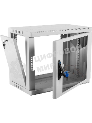 Шкаф коммутационный ЦМО (ШРН-9.500) настенный 9U 600x529 мм пер. дв. стекл. 200 кг серый 470 мм 180 град.