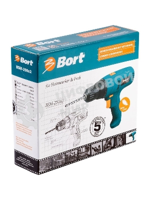 Дрель-шуруповерт Bort BSM-250x2, 280 Вт, 25 Нм, щеточный