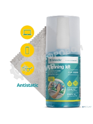 Чистящий спрей Defender для экранов/пластиковый флакон с пульверизатором 200 мл + микрофибра 20 х 20 см/Беларусь