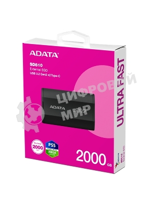 Внешний SSD ADATA SD810, 2TB, USB 3.2 Gen 2x2 Type-C, R/W 2000/2000, черный