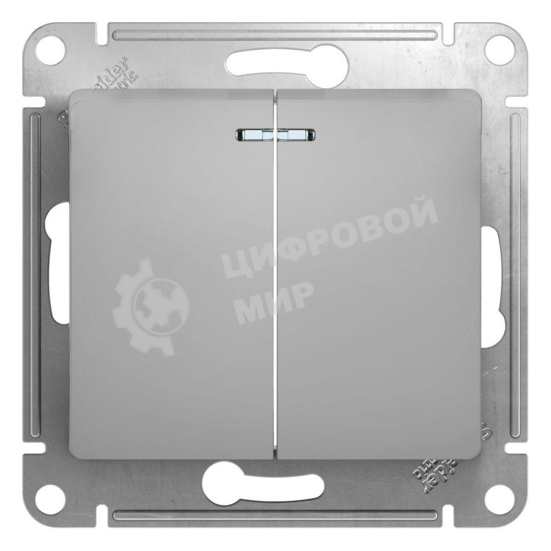 Выключатель 2-клавишный с подсветкой, сх.5а, 10АХ, механизм, алюминий