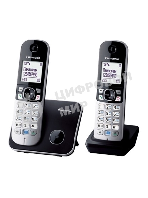 Телефон беспроводной (DECT) Panasonic KX-TG6812RU черный (труб. в компл.:2шт) АОН
