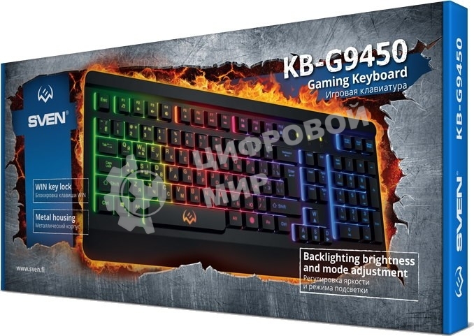 Клавиатура проводная игровая SVEN KB-G9450 (104кл., мет. корпус, 12 Fn функций, подсветка)