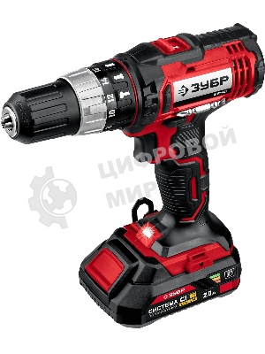 Дрель-шуруповерт Зубр ДШУ-185-22, 18 В, 2 Ач, 40 Нм, щеточный, ударный