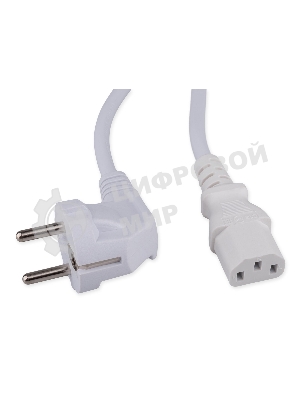 Кабель питания Cablexpert Schuko-C13, 3x1.0мм2, 10A, с заземлением, медь, 2м, белый, пакет