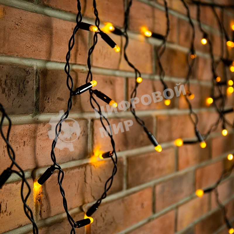 Гирлянда Neon-night Айсикл (бахрома) светодиодный, 4,8 х 0,6 м, черный провод, 230 В, диоды желтые, 176 LED