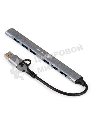 USB-концентратор 7-в-1 ExeGate DUB-761C3 (кабель-адаптер USB Type-A + Type-C --> 6xUSB2.0, 1xUSB3.0, Plug&Play, серебристый)