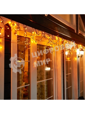 Гирлянда Neon-night Айсикл (бахрома) светодиодный, 4,8 х 0,6 м, черный провод, 230 В, диоды желтые, 176 LED