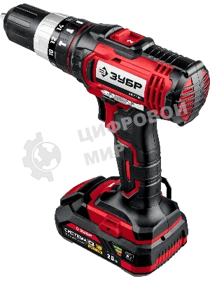Дрель-шуруповерт Зубр ДШУ-185-22, 18 В, 2 Ач, 40 Нм, щеточный, ударный