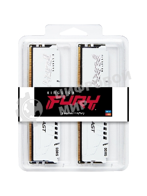 Оперативная память Kingston Fury Beast, DDR5, 32GB (2x16GB), 5200MHz, CL40, DIMM, с радиаторами, белый