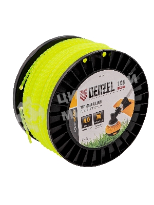 Леска для триммера Denzel витой квадрат, 4,0мм х 106м, на DIN катушке FLEX CORD