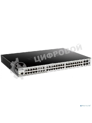 Коммутатор D-Link DGS-1250-52XMP/A1A, L2 Smart Switch with 48 10/100/1000Base-T ports and 4 10Gbase-X SFP+ ports (48 PoE ports 802.3af/802.3at (30 W), PoE Budget 370W).16K Mac address, 802.3x Flow Control, 4K