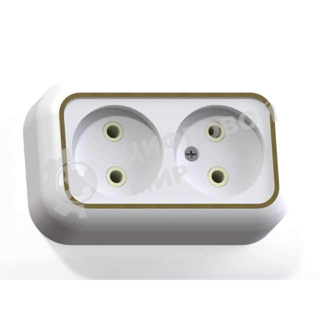 Розетка Кунцево-Электро 2-м ОП Валентина 10А IP20 РА10-382 белый/зол.