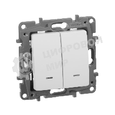 Выключатель 2-клавишный с подсветкой, на винтах, 10АХ, бел. ETIKA 
