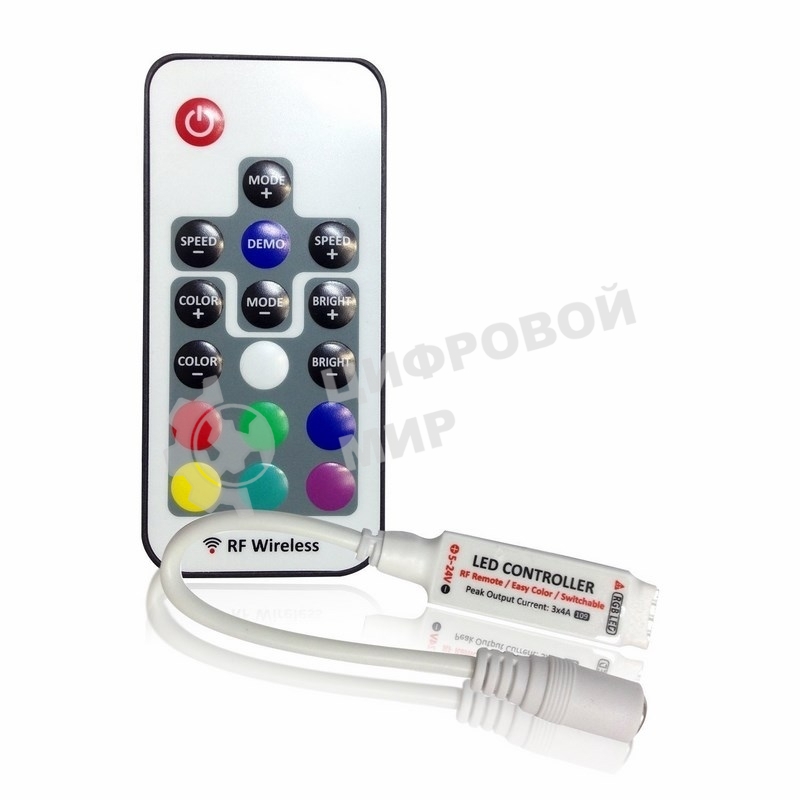 Мини контроллер LED радио (RF) 72 W/144 W, 17 кнопок, 12 V/24 V