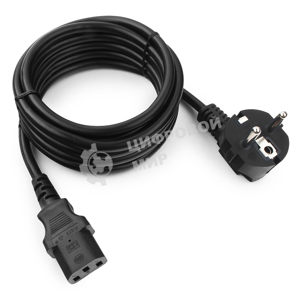 Кабель питания Cablexpert PC-186-1.5-3M, Schuko-C13, 3x1.5мм2, 10A, с заземлением, медь, 3м, черный, пакет